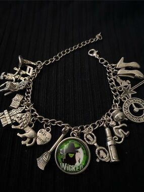 Wicked Charm Silver-Tone Charm Bracelet - Green Centerpiece